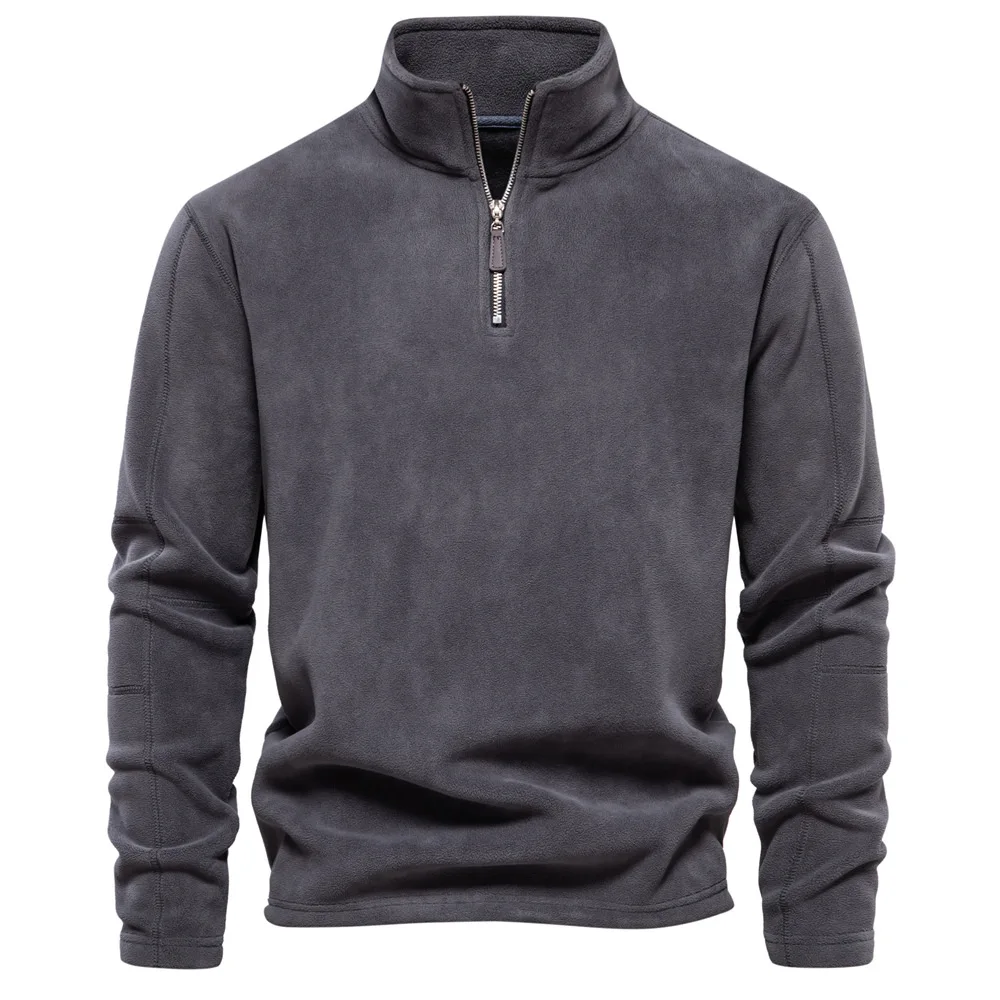 Sudadera con capucha gruesa de lana para hombre, suéter de manga larga con cremallera y cuello levantado, ropa informal de algodón de calidad, Color