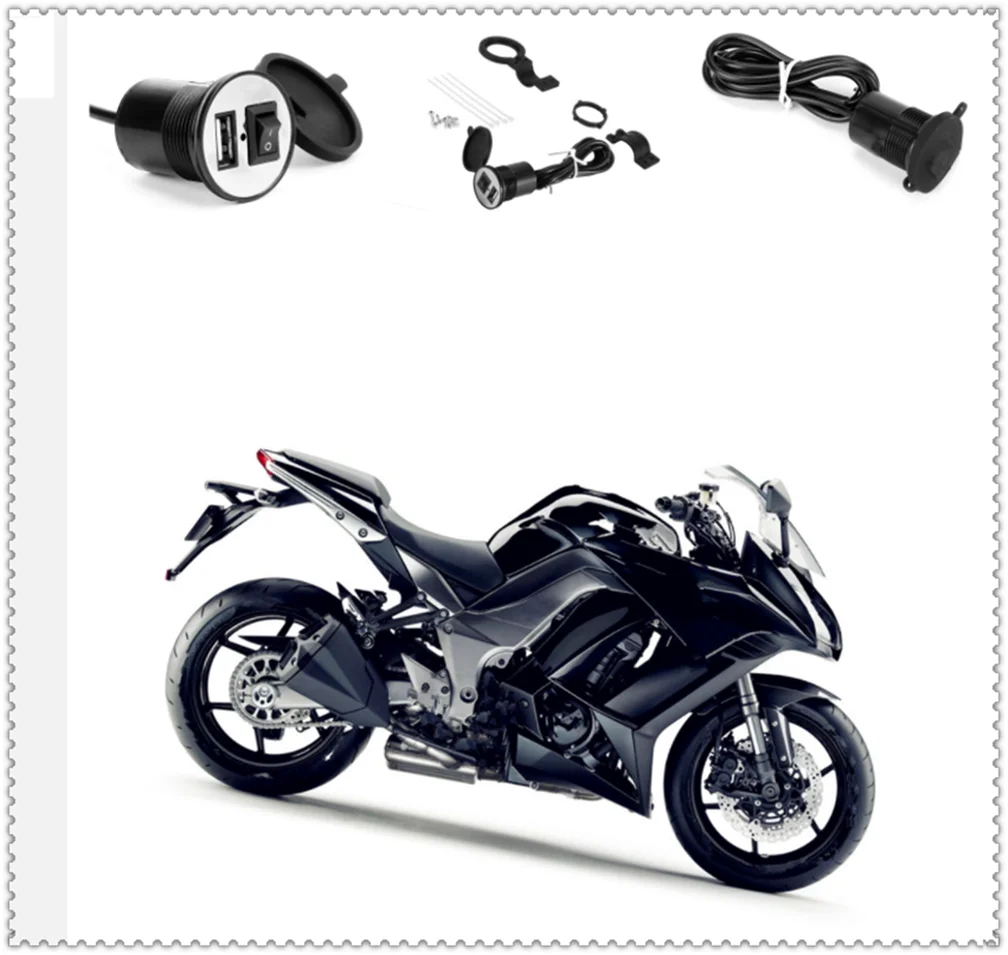 

Motorcycle modified USB mobile phone charger with switch waterproof for Kawasaki NINJA 300 250R ZX636R ZX6RR 400R CONCOURS