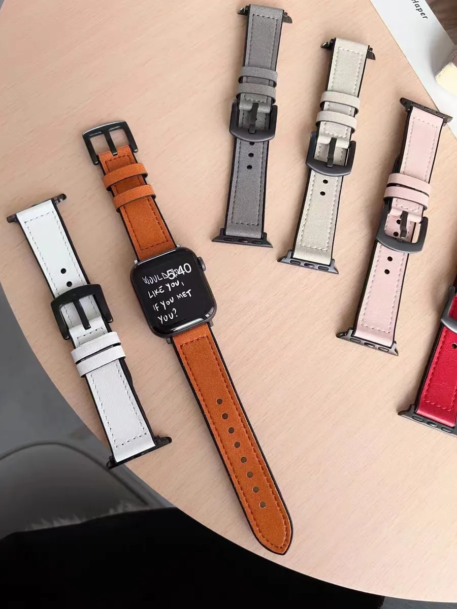 애플 워치 8 SE 7 6 5 용 고무 가죽 밴드, 실리콘 팔찌, 아이워치 49 울트라 4 3 2 1 용 스트랩, 40mm, 44mm, 38mm, 42mm, 41mm, 45mm