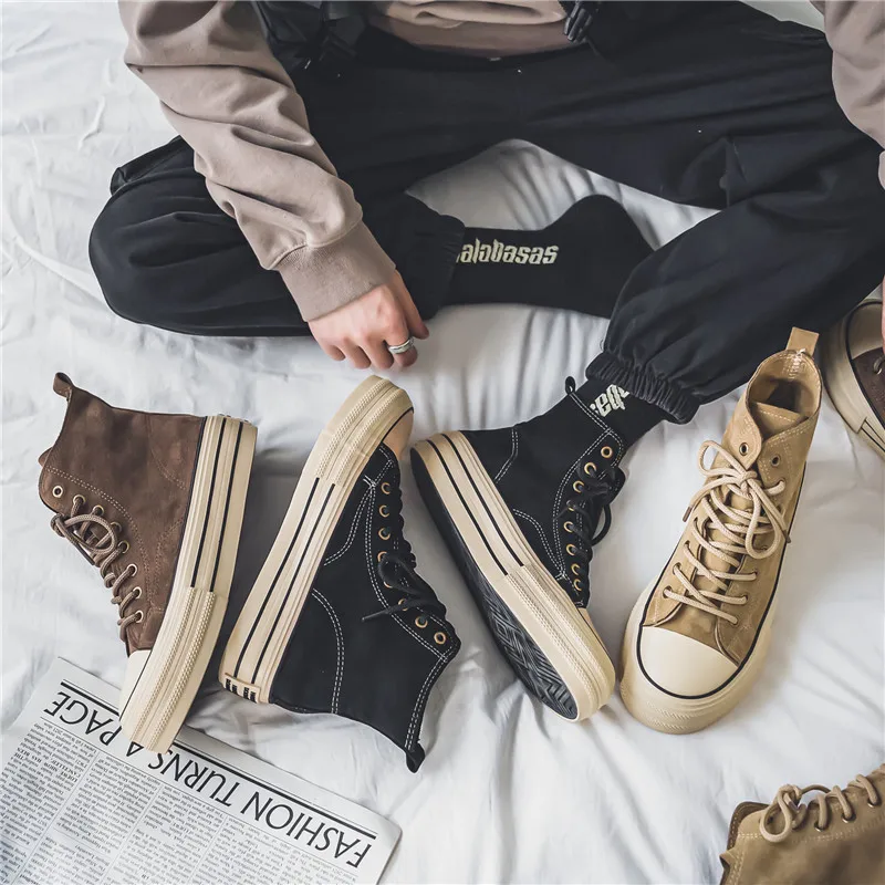 High Top Men Shoes Suede Leather Board Shoes Men High Quality Casual Sneakers Unisex Outdoor Lace-up Vulcanized Shoes Size 35-44 - Image 4