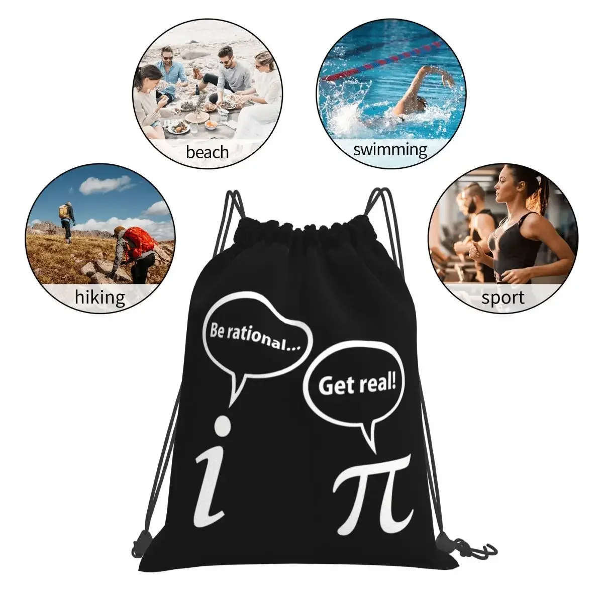 Be Rational Get Real Imaginary Math Pi Backpacks Drawstring Bags Drawstring Bundle Pocket Shoes Bag Book Bag For Travel Students