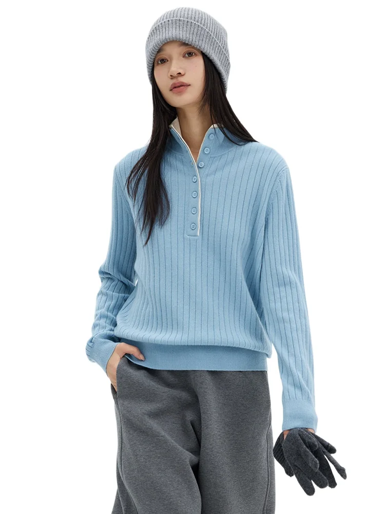 Conseni AURORA series intellectual style color-blocking long-sleeved cashmere sweater fake two-piece base shirt sweater girl