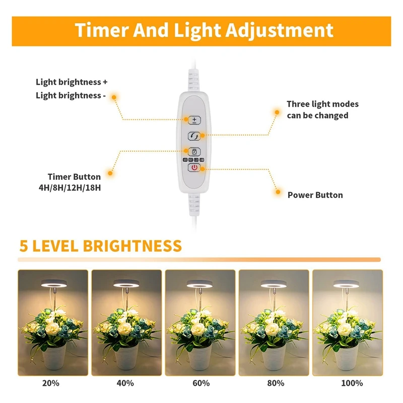 ABSF LED Grow Light,Halo Plant Lamp For Indoor Plants Growing,Auto Timer 4/8/12/18 Hrs, For Bonsai Succulents Small Plants