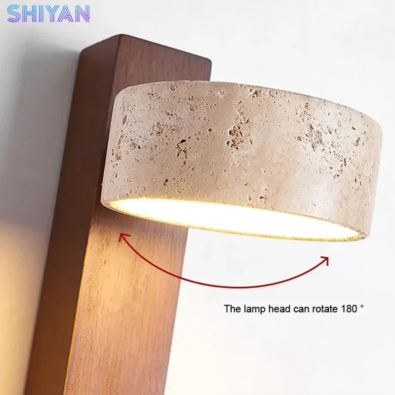 

Wabi Sabi Cave Stone Wall Lamp for Bedroom Bedside Nordic Yellow Travertine LED Wall Light Porch Hallway Study Living room Decor