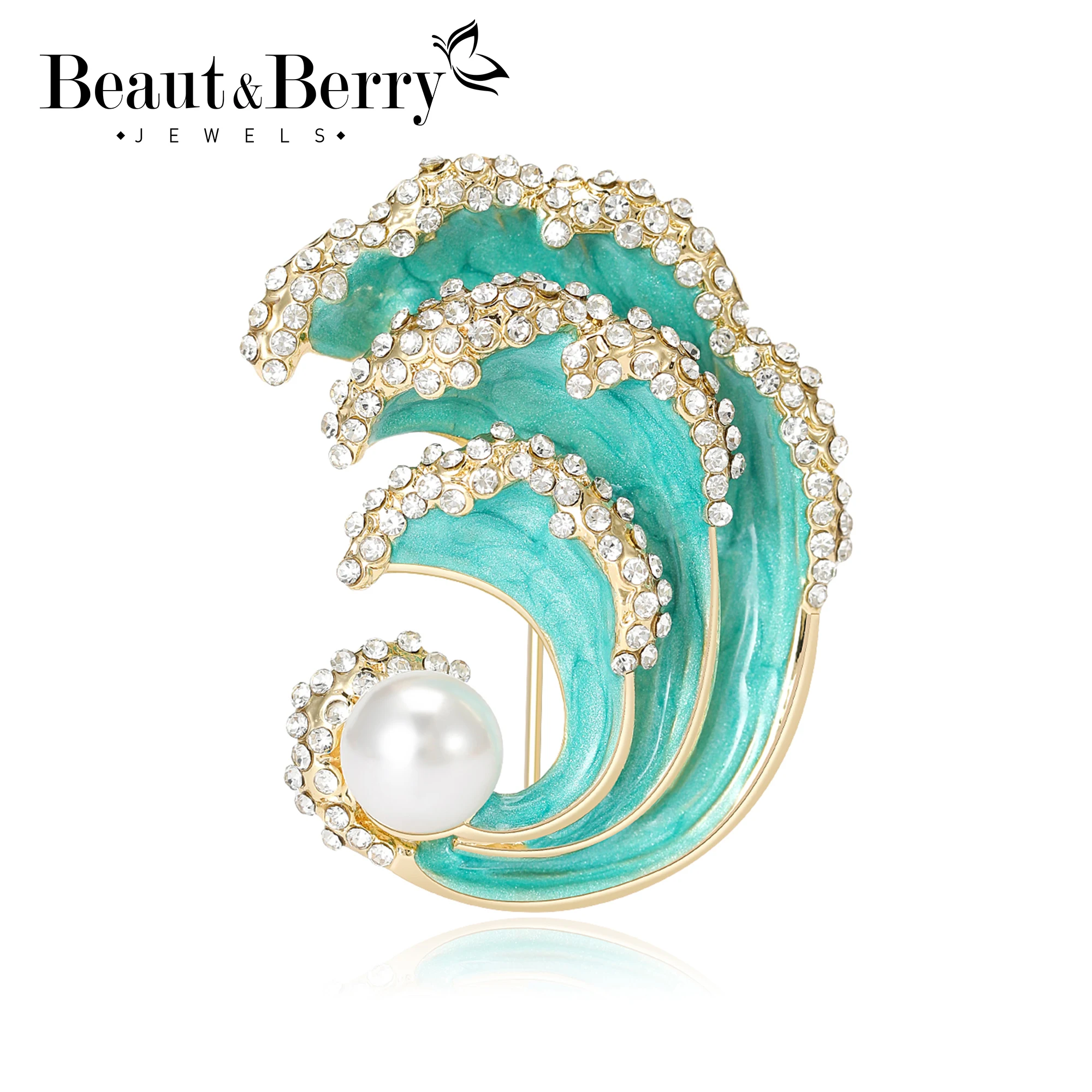 Beaut&Berry Fashionable Wave Brooches Unisex 2-color Imitation Pearl and Rhinestone Design Pins Jewelry Accessories Gifts