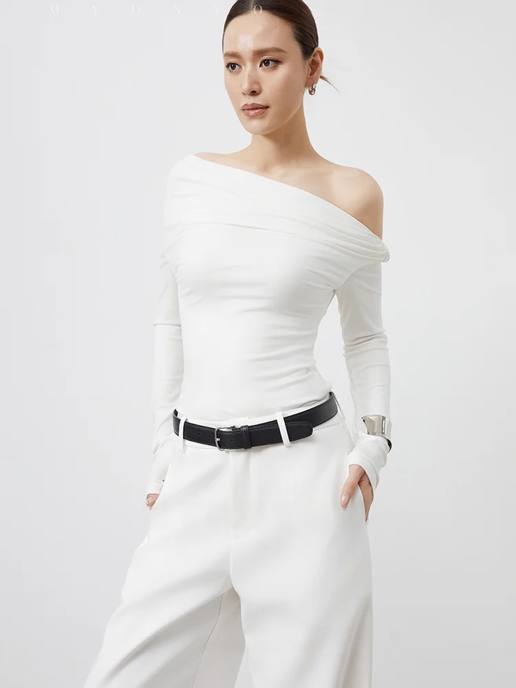 

Slim Fit Long Sve T-irt Asymmetric oulder Design Knot Detail Ruche Detail Commute Sle Ladies Faion Spring Season