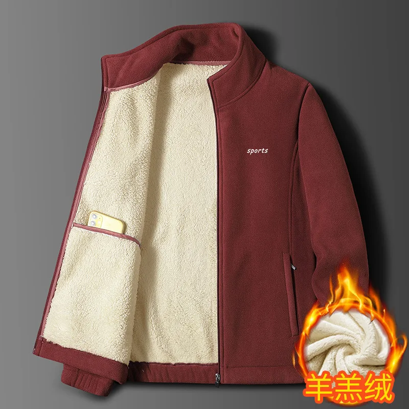 Fleece Men's Jacket Winter Warm Coat Zipper Sweatshirt Wool Windbreaker Outerwear Stand-up Collar Casual Plus Size Loose Jacket