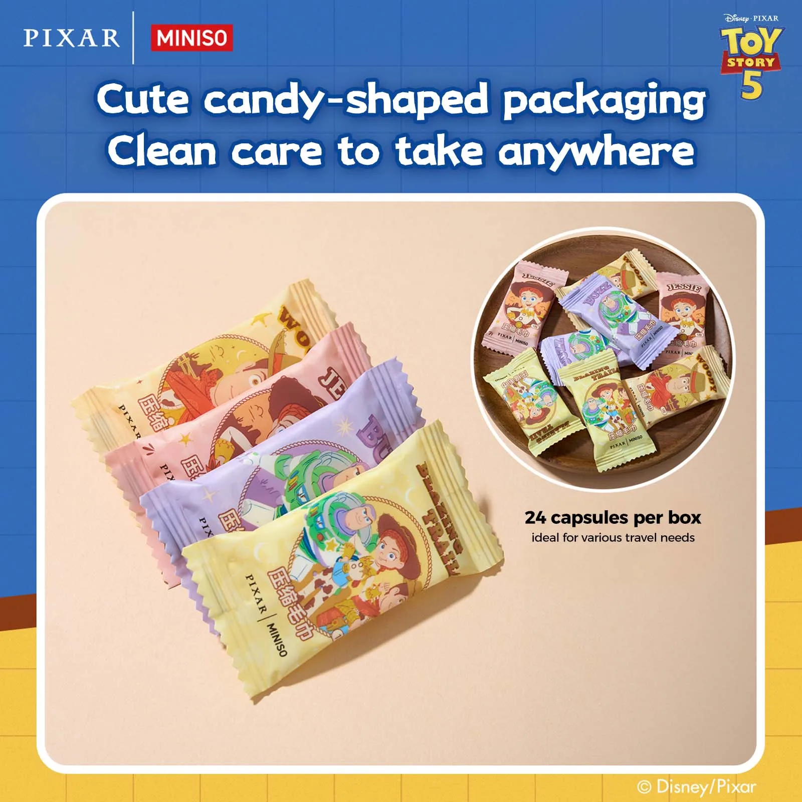 Disney Pixar Toy Story 24Pcs Compressed Towels Disposable Travel Towels Portable Coin Tissues for Camping Hotel Bathroom Travel