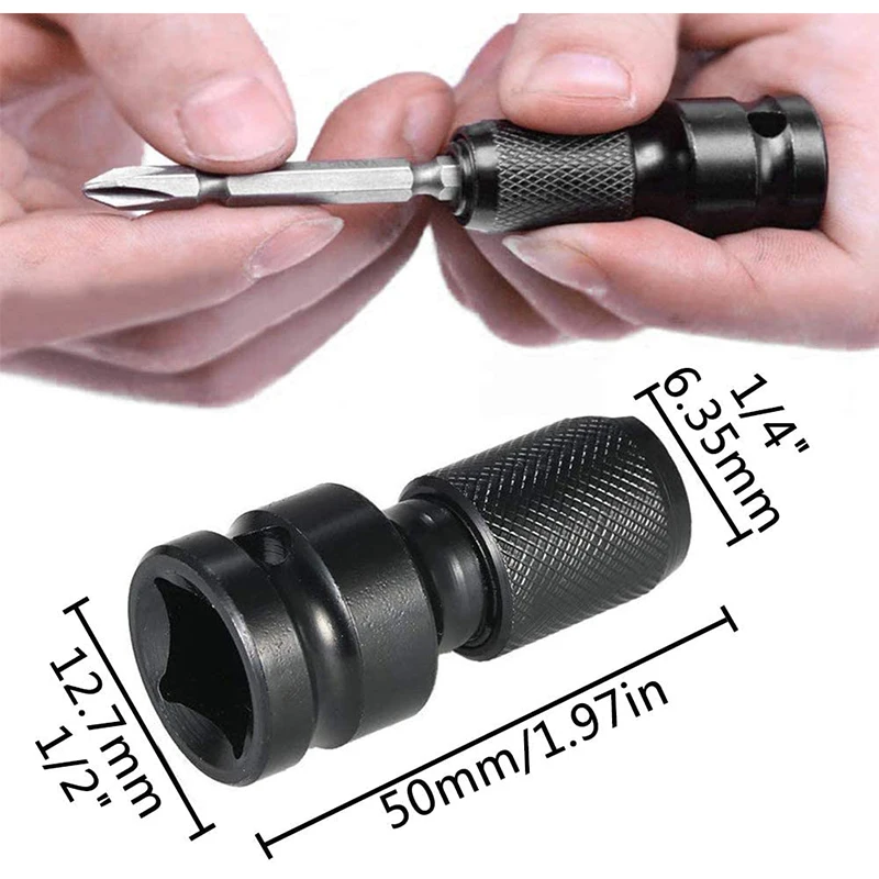AB33-4 Pcs Impact Adaptor 1/2 Square Drive To 1/4 Hex Shank Socket Adapter Quick Release Chuck Converter For Ratchet Wrench