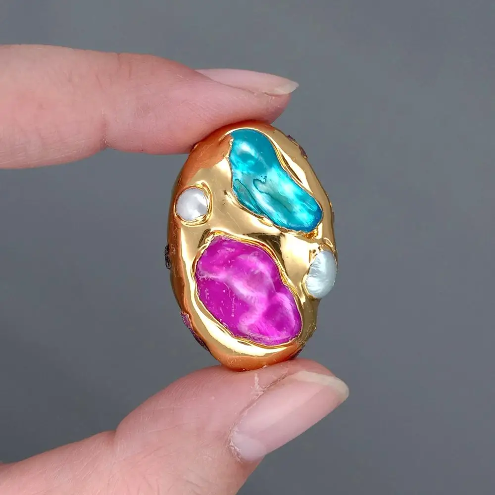 

5 PCS Freshwater Pearl Mother of Pearl Multi Color Gold Plated Beads For Women Making Jewelry