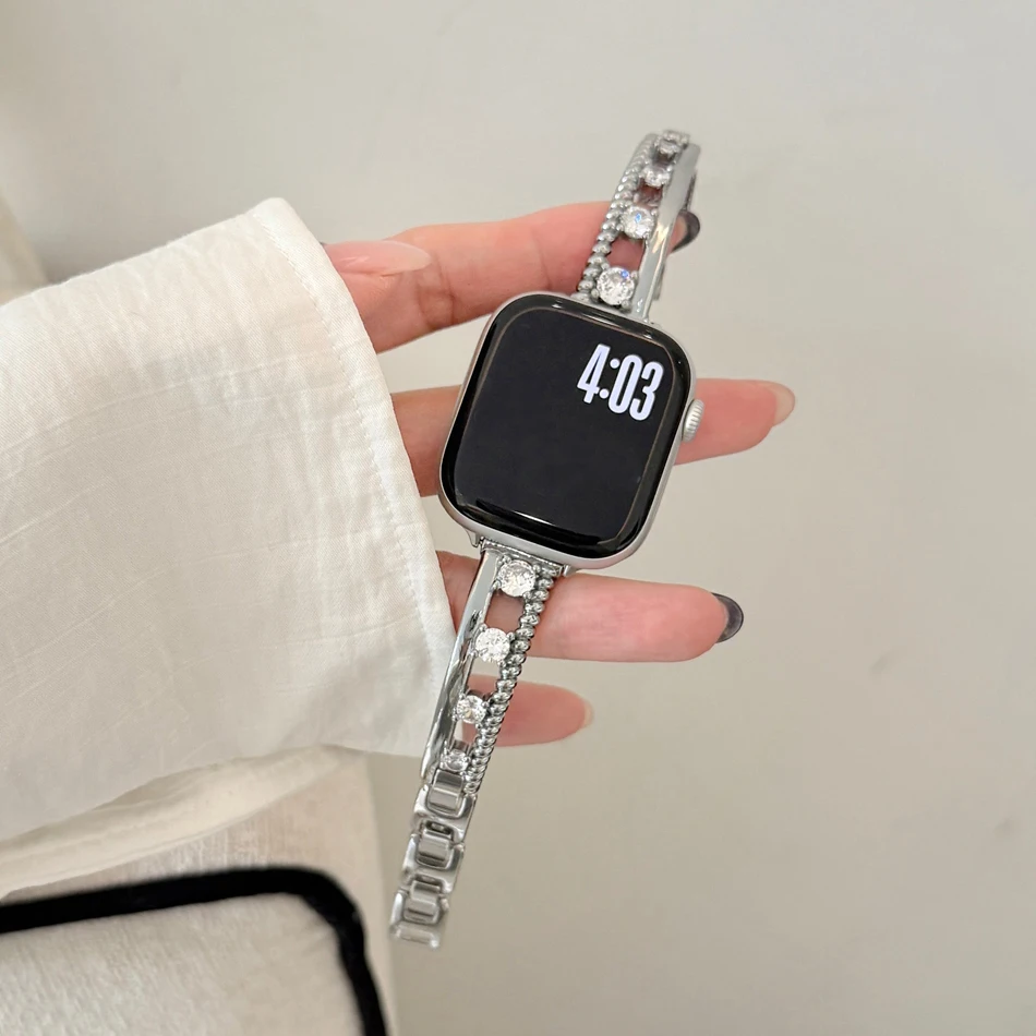 Apple Watch 38mm, 40mm, 41mm, 42mm, 44mm, 45mm, 46mm, 49mm 밴드용 3A 지르콘 구리 금속 스트랩 iWatch 시리즈 10, 9, 8, 7, 6, 5, 4, 3, 2 SE 울트라 럭셔리 여성용 쥬얼리 팔찌