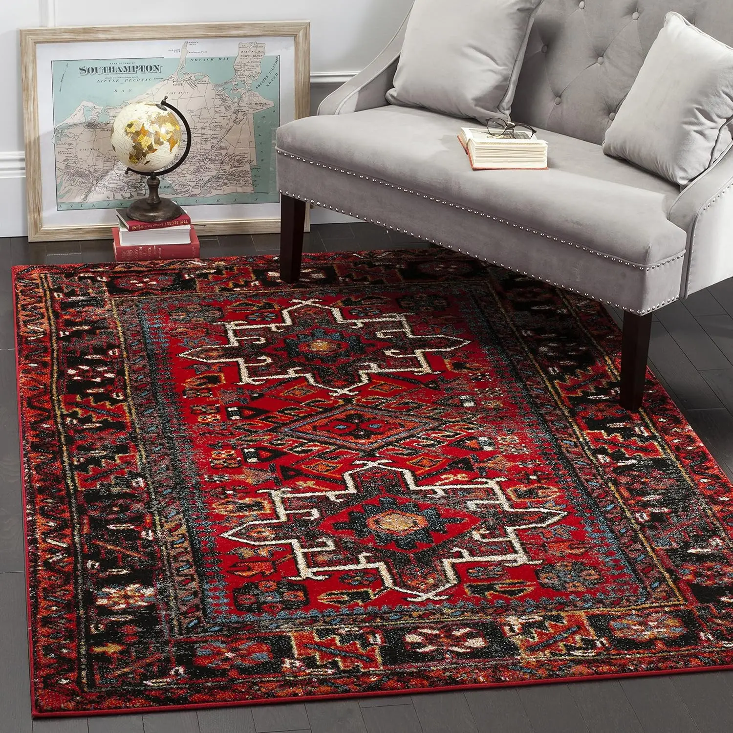 Vintage Hamadan Collection Area Rug - 8' x 10', Red & Multi, Oriental Traditional Persian Design, Non-Shedding & Easy Care