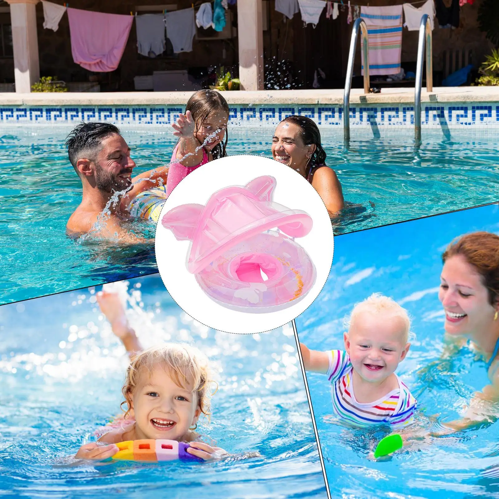 Baby Pool Float Sun Protection Toddler Pool Float With Canopy Butterfly Shape Lounge Mat Boat Water Chair For Outdoor Play