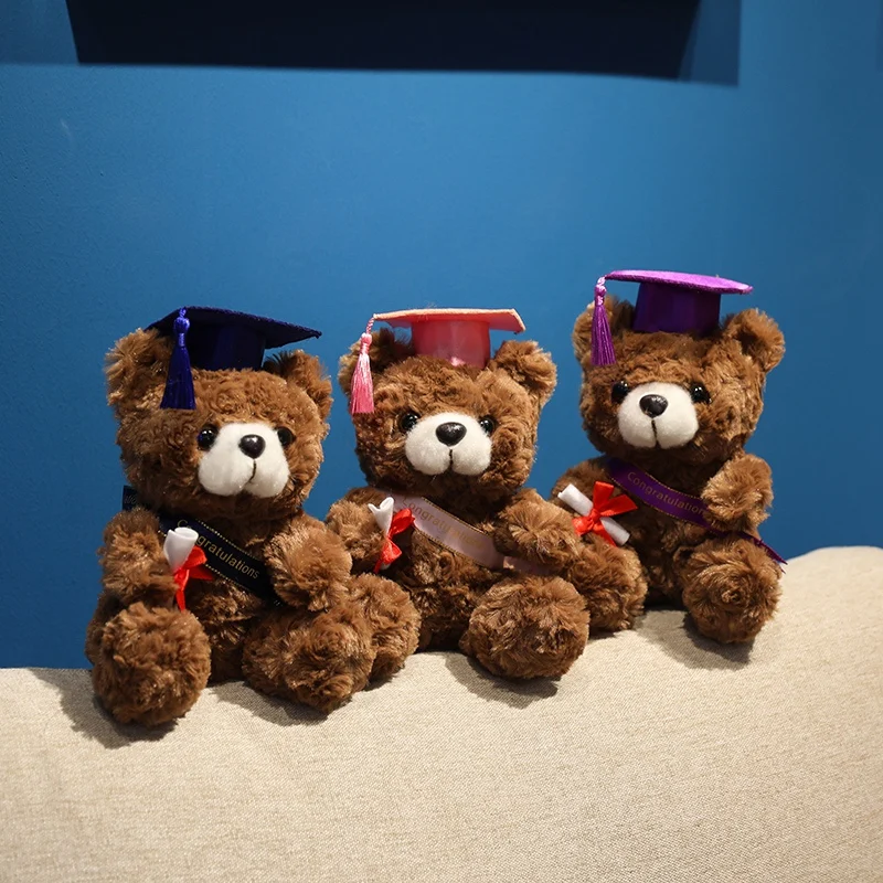 18CM Dr. Bear Cute Plush Toy Small Light Brown Teddy Wear Doctor Hat Doll Graduation Gifts