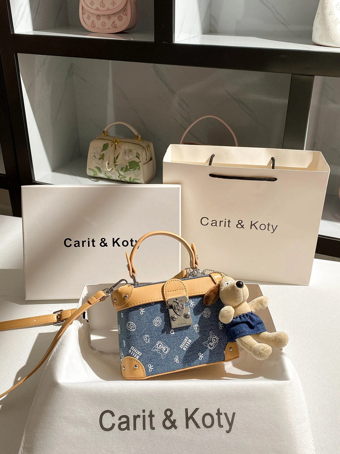 

2025 Winter New Fashion and Popular Denim Square Evening Party Box Bags with Cute Cat Printing Luxury and Popular Crossbody Bags