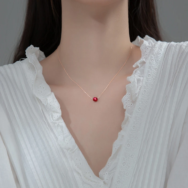 Modian Hot Sale Real 925 Sterling Silver Natural Red Crystal Necklace Pendants For Women Valentine\'s Day Sterling Silver Jewelry