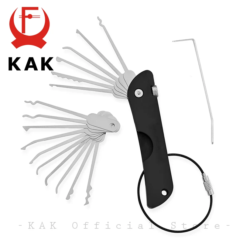 

Набор для вскрытия замков KAK, 18 предметов: компактный, устойчивый к ржавчине, универсальный, для открывания дверей, с ключами-заменителями, удобными мини-крючками и инструментом для снятия.