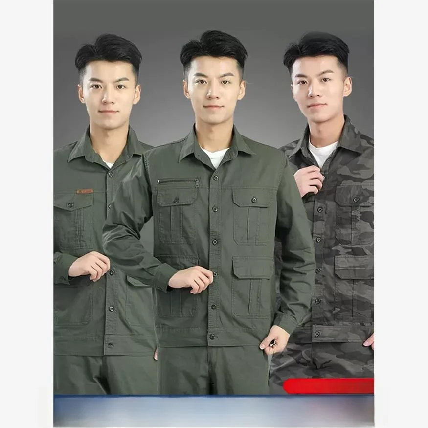 

Мужской летний тонкий хлопковый рабочий костюм: дышащая повседневная спецодежда с защитой от перегрева при сварке, износостойкая, камуфляжная