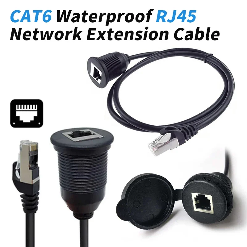 CAT6 RJ45 Socket Cable for Industrial Control Chassis CAT 6 Head Waterproof Panel RJ45 Network Male to Female Extension Cable