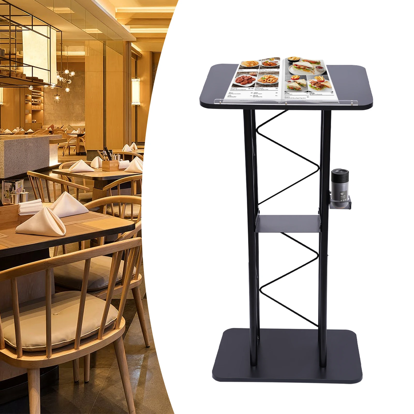 Metal Black Podium Conference Presentation Pulpit School Office Church Lectern,Curved Design Cup Holder Design, Schools,Churches