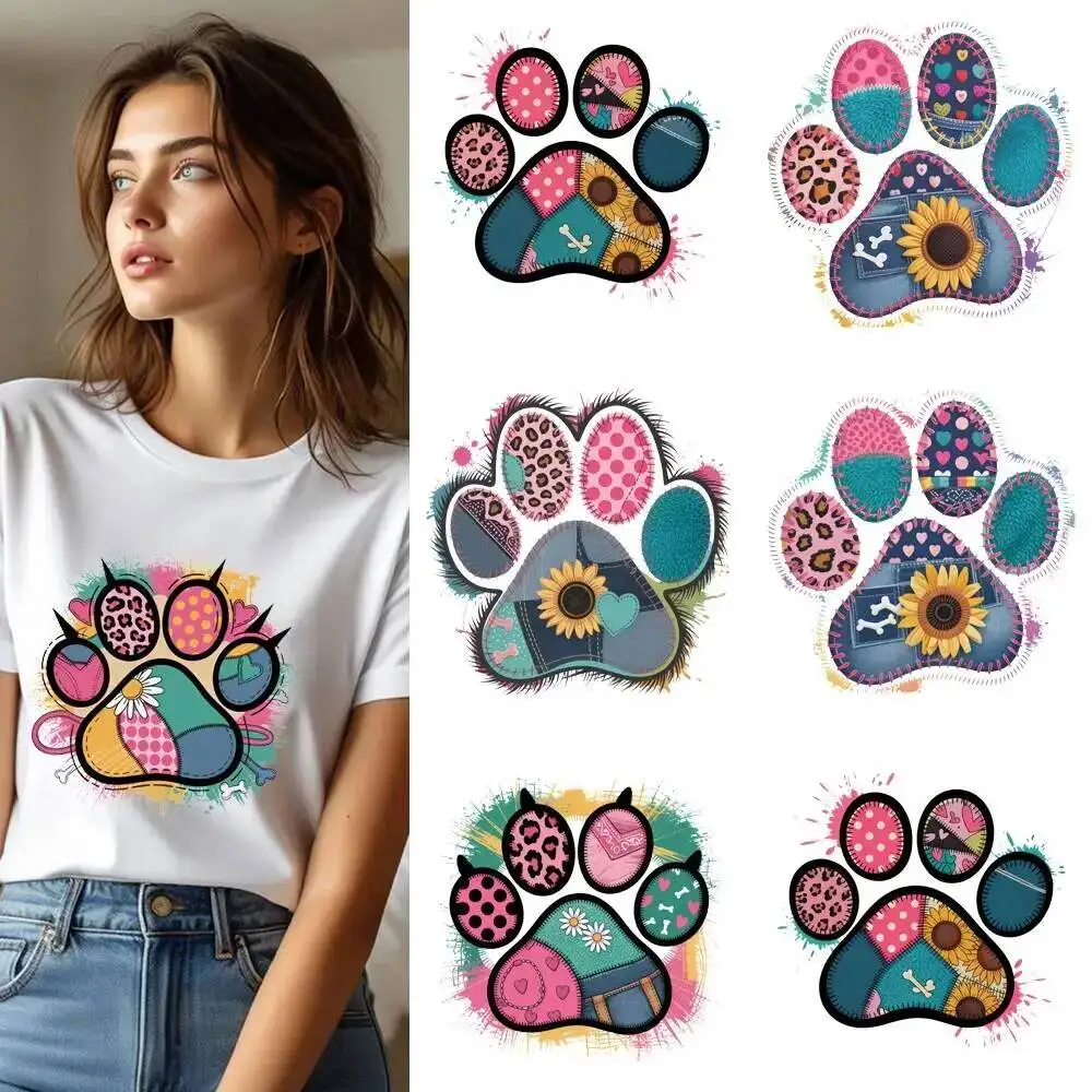 25CM Cartoon Sunflower Patchwork Dog Paw Heat Transfer Patches For Clothes DIY A-Level Washable Shirt Iron-on Thermal Stickers