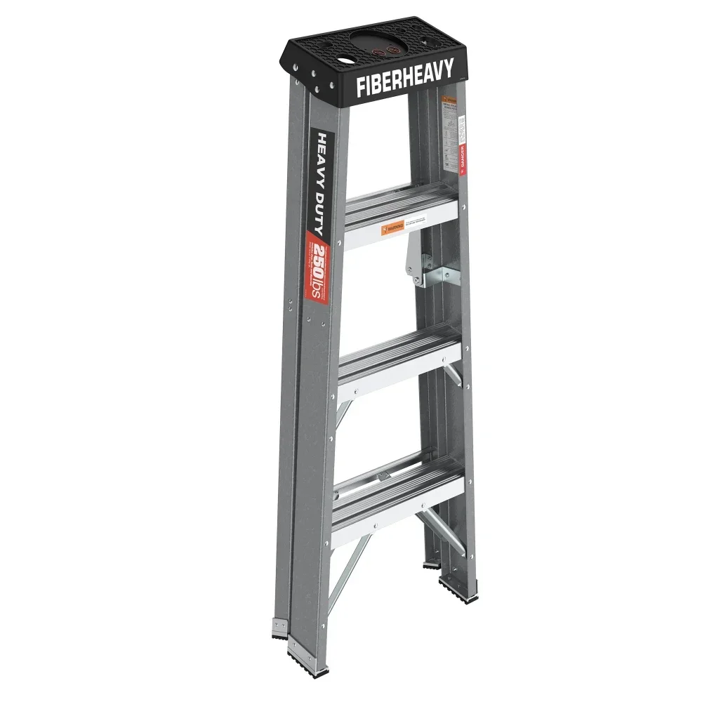 Fiberglass Step Ladder 4-Step 250lbs Gray