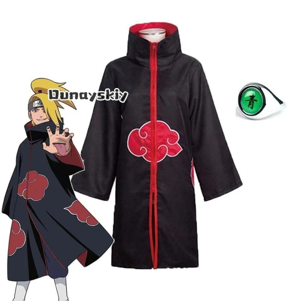LWW29*Deidara Cosplay AnimeCostume Cloaks with Headband Ring Wig for Halloween Party Costume Akatsuki Ninja Red Cloud Cloak view 4