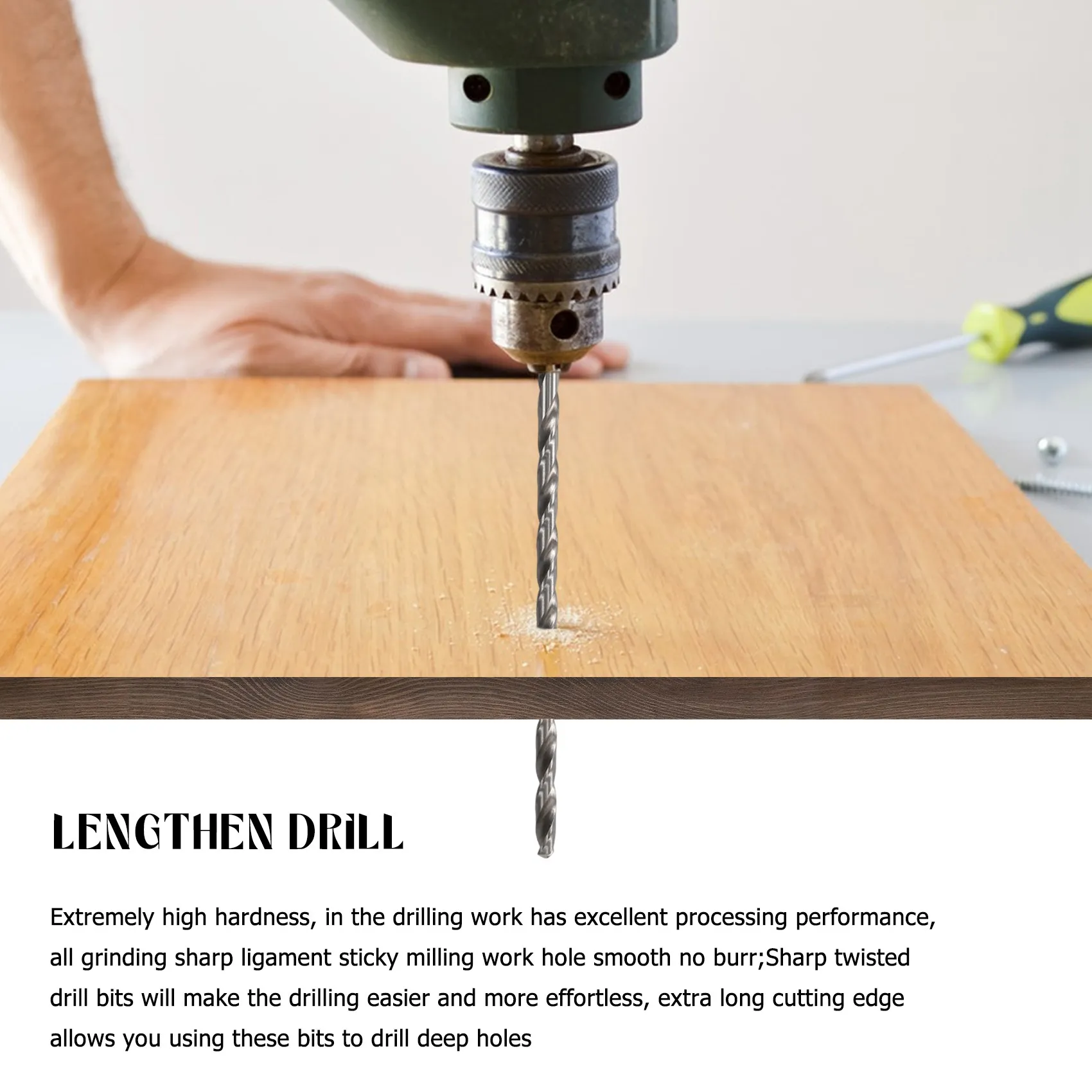 Conjuntos de brocas de aço de alta velocidade, haste reta, broca torcida, extra longa, 2-5mm para madeira, 5 peças