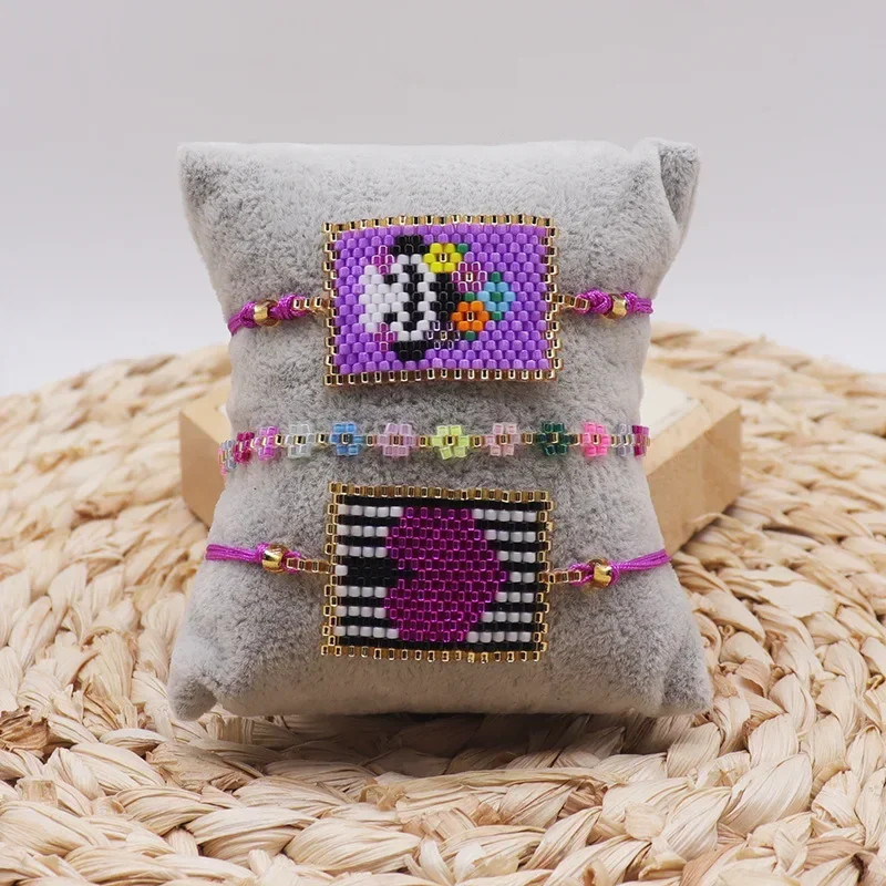 Rice bead bracelet Heart  Flowers Purple Female Design Originality Hand knitting Bohemia Adjustable Fashion Beaded bracelet set