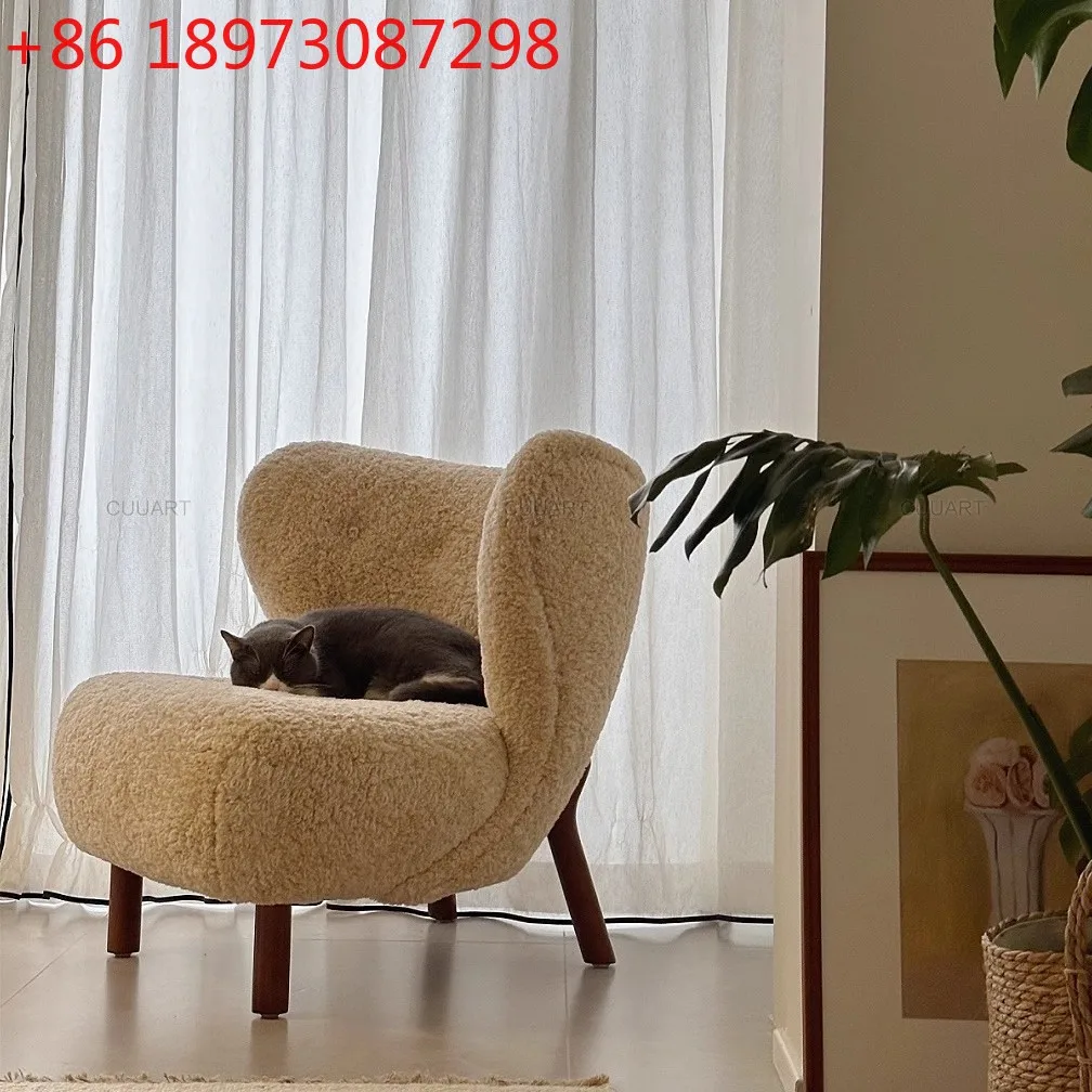 

French retro lamb wool sofa chair medieval living room casual cream wind single sofa recliner