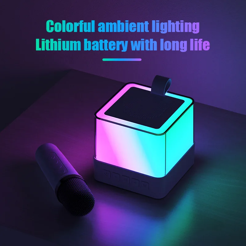 Luz LED ambiental colorida multifuncional Mini portátil De alta fidelidad Bluetooth Caixa De Som altavoz De Karaoke para el hogar con micrófono