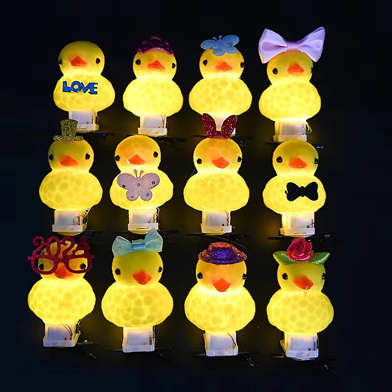 1PC Cartoon Light Up Little Yellow Duck Spring Hairpin Cute Personality Children\'s Hair Accessories Headwear