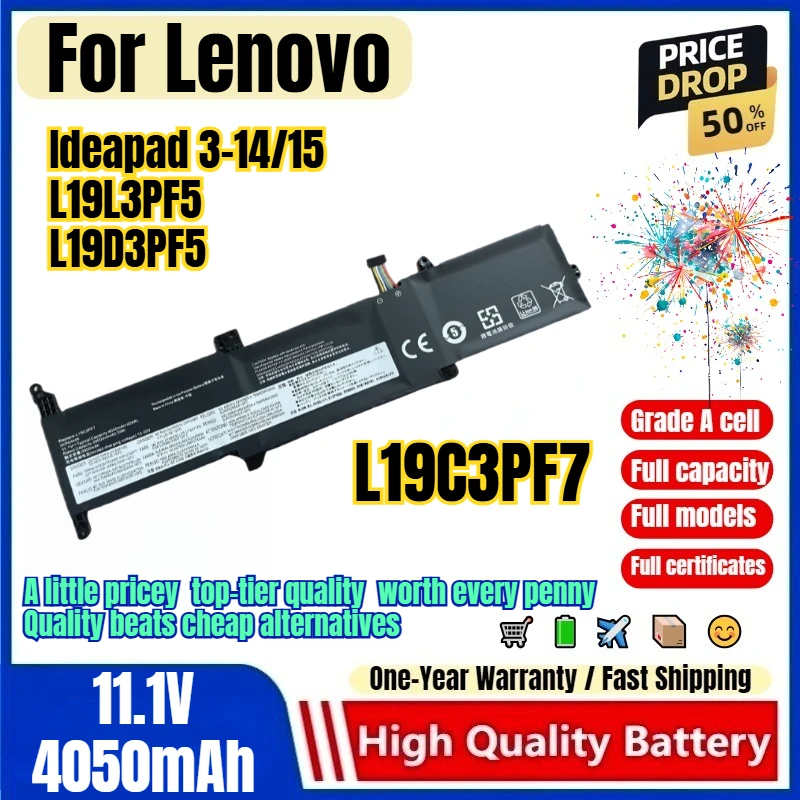 L19C3PF7 for Lenovo Ideapad 3-14/15 L19L3PF5 L19D3PF5 Laptop Battery 0 Cycle High Capacity Replacement Bateria Grade A Cell