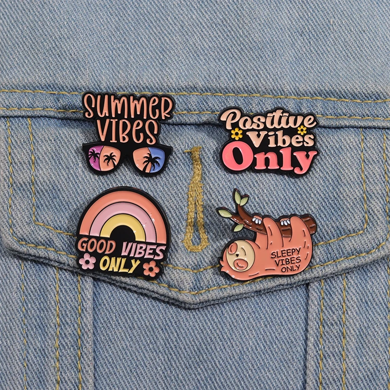 Sloth Sleep Vibes Only Brooches Good Summer Positive Vibes Only Enamel Pins Cute Cartoon Decorative Lapel Badge Accessories Gift