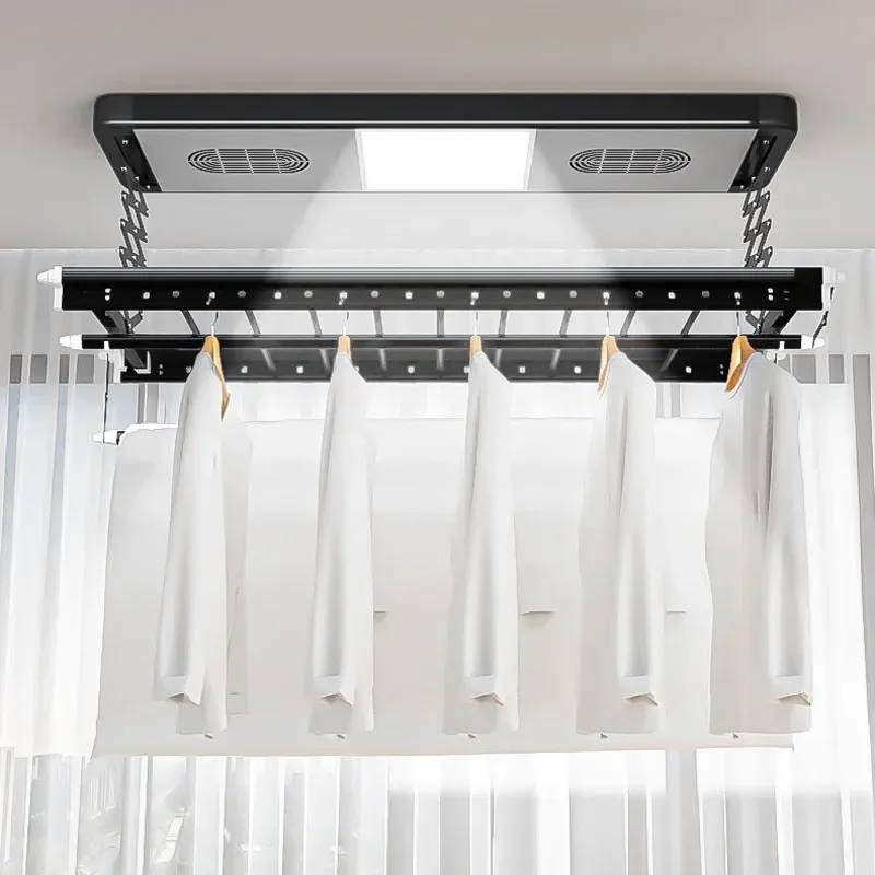 Electric Ceiling Mounted Laundry Rack with Intelligent Remote Control Wall Mount Lifting Clothes Hanger for Home Use