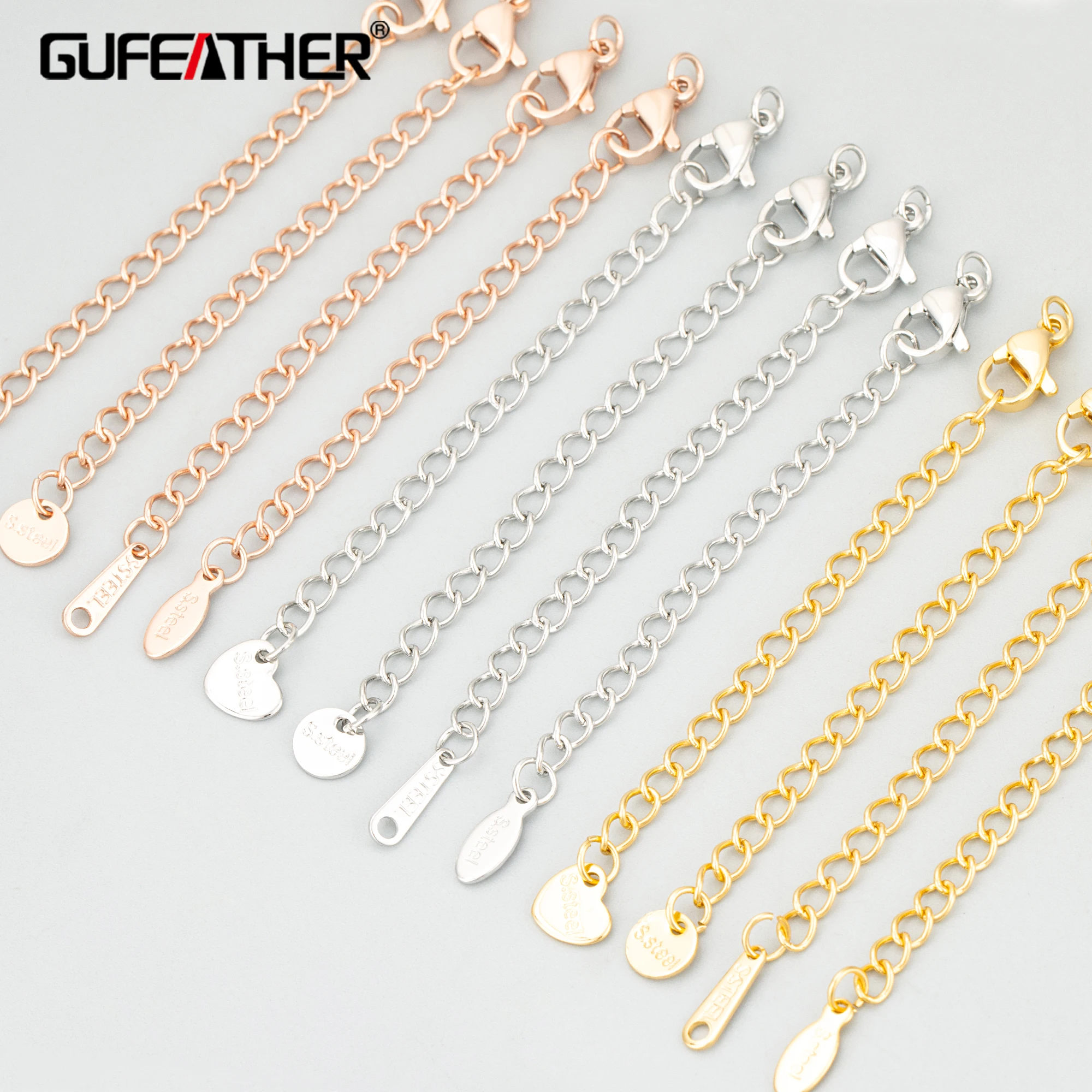 GUFEATHER, 10 pçs/lote, MG21, acessórios de joias, aço inoxidável, banhado a ouro rosa, feito à mão, amuletos, fabricação de joias, corrente estendida