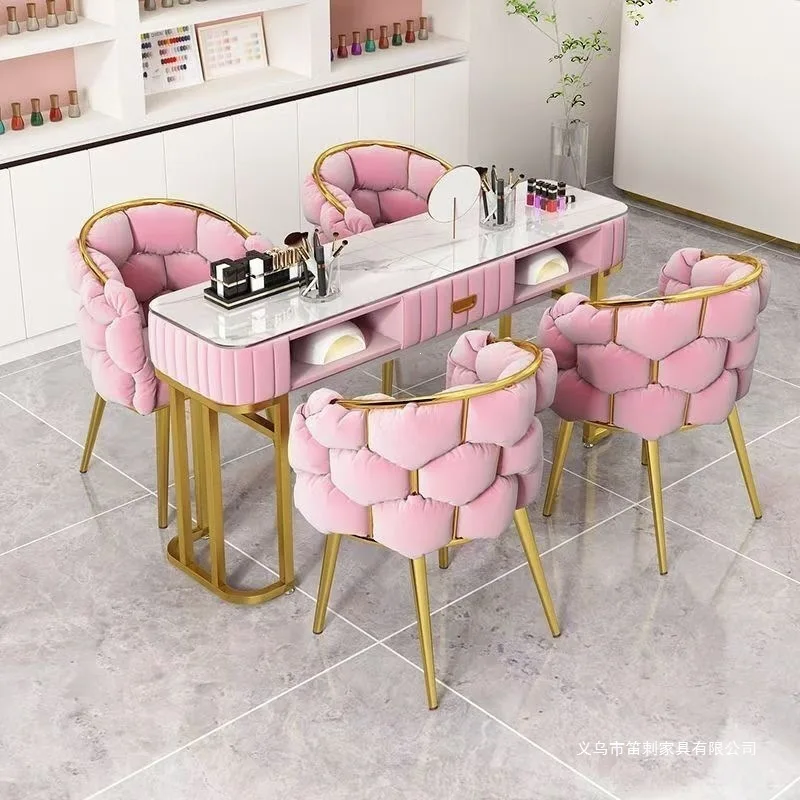 HYS marble double imitation manicure shop table and chair manicure table single manicure table set two-layer