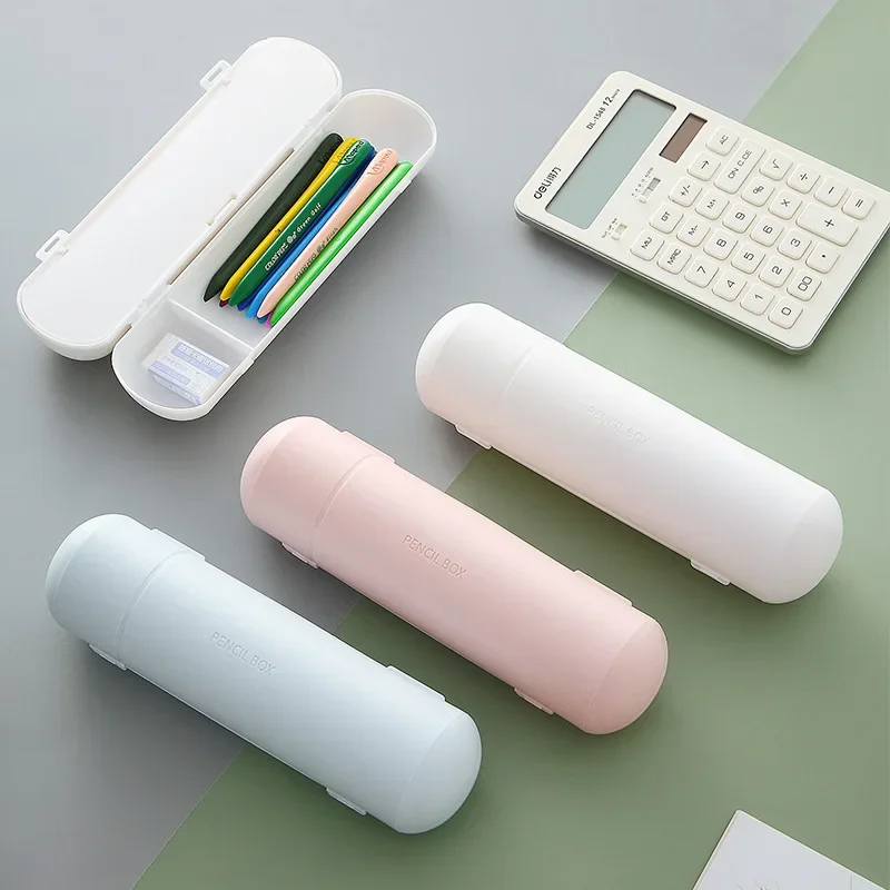 Circular Double Layer Pencil Case Cute Plastic Pencil Box Pen Capsule Cute Case School Supplies Stationery Macaron Colors