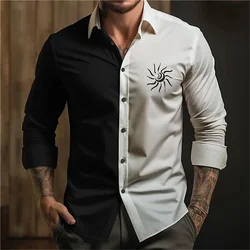 New Shirt Fashion Ball Men's Casual Collar Button Designer Clothing Splicing Black and White Printed Long Sleeve