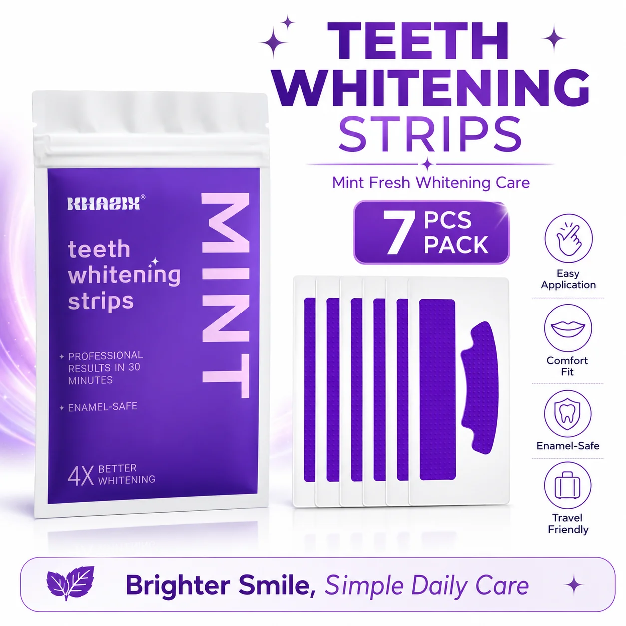 1/7 pairs Teeth Whitening Strips for Whiter-Looking Smile, Flexible Tooth Strips Easy to Apply for Daily Cosmetic Care