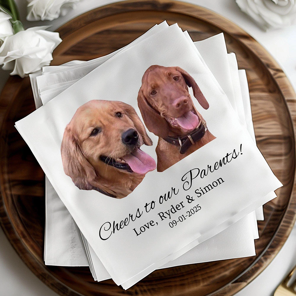 50pcs Personalized Dog Cat Photo Cocktail Wedding Decor Custom Wedding Napkins Pet Printed Unique Animal Portrait