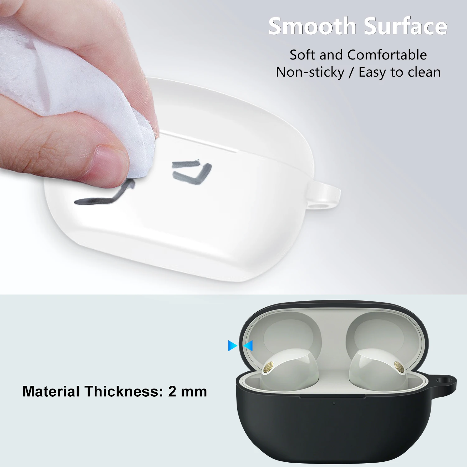 For Sony WF-1000XM5 Case Cover Smooth Surface Comfortable Soft Silicone Vogue Simple Style WF 1000xm5  Protective Case with Hook