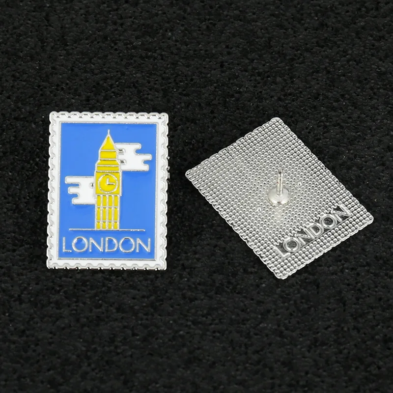 London Paris Tower Stamps Brooch, Roman Egyptian Pyramids Cartoon Travel Photo Frame Souvenir Badge, Men's Women's Accessories