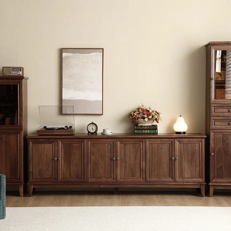 

American solid wood TV cabinet North American black walnut hall cabinet Log retro storage locker Medieval living room