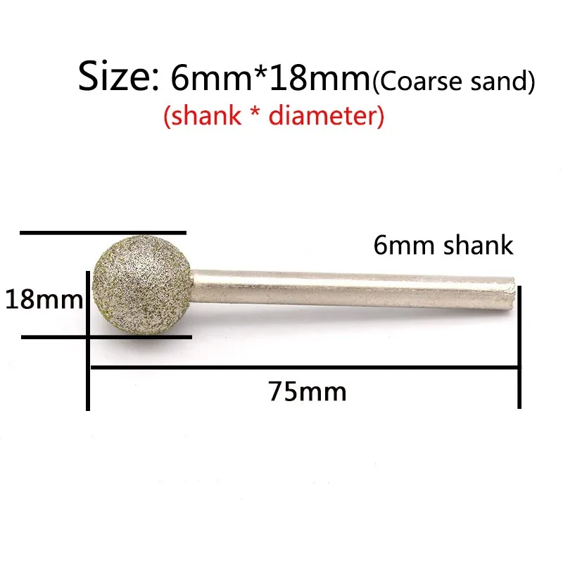 6-50mm Electroplated Diamond Ball Head 6/8mm Shank Coarse Fine Grit Grinding Polishing Engraving Bit for Dremel Rotary Tools