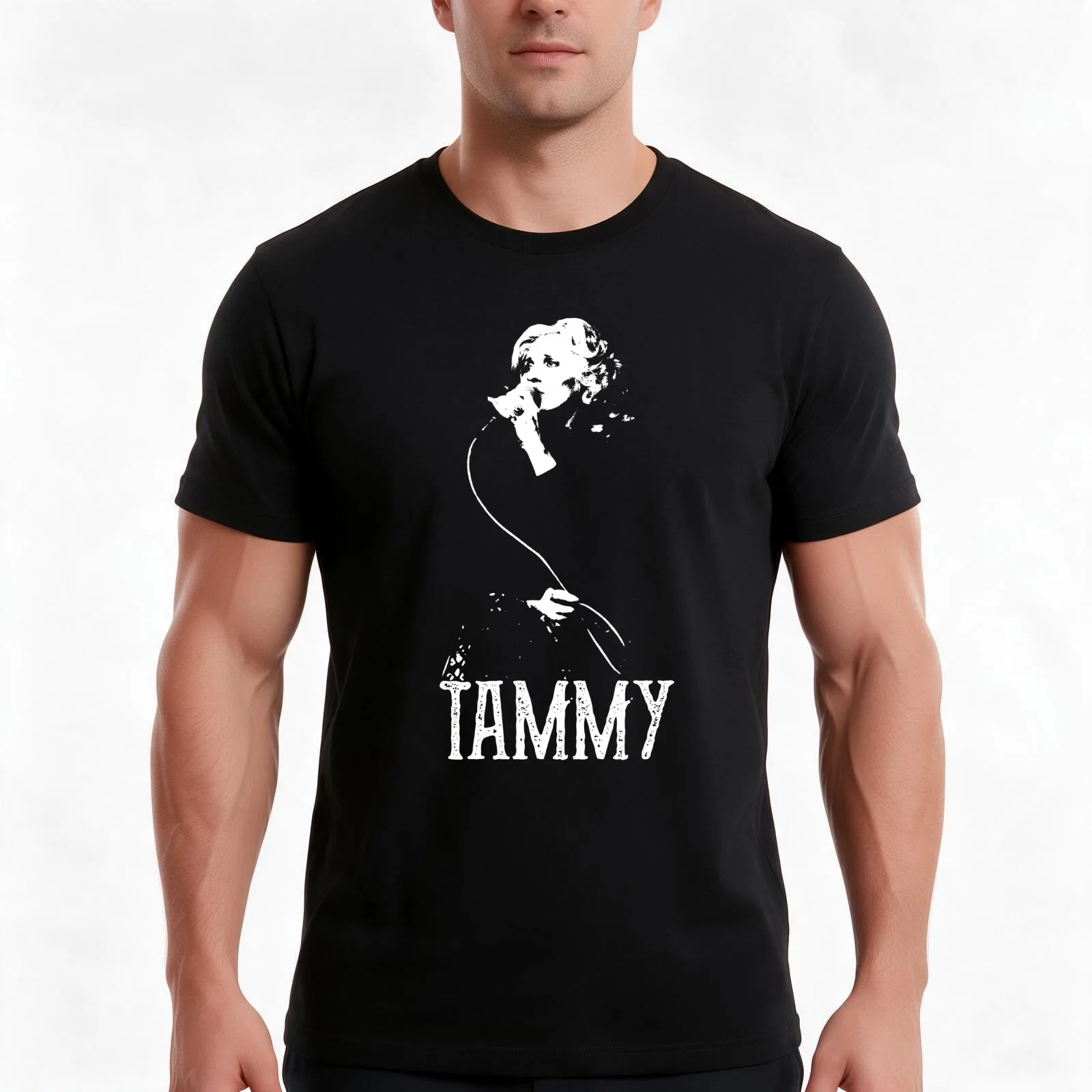 Tammy - White Stencil T-Shirt, Summer Casual Cotton Tee, Oversized Streetwear Tops, Vintage Graphic Print, Unisex Men Women