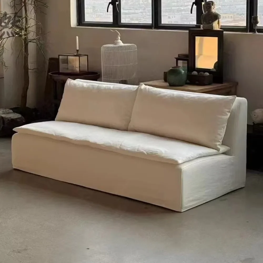 Japanese-style wabi sofa linen fabric removable and washable row without armrests clothing store folk three people