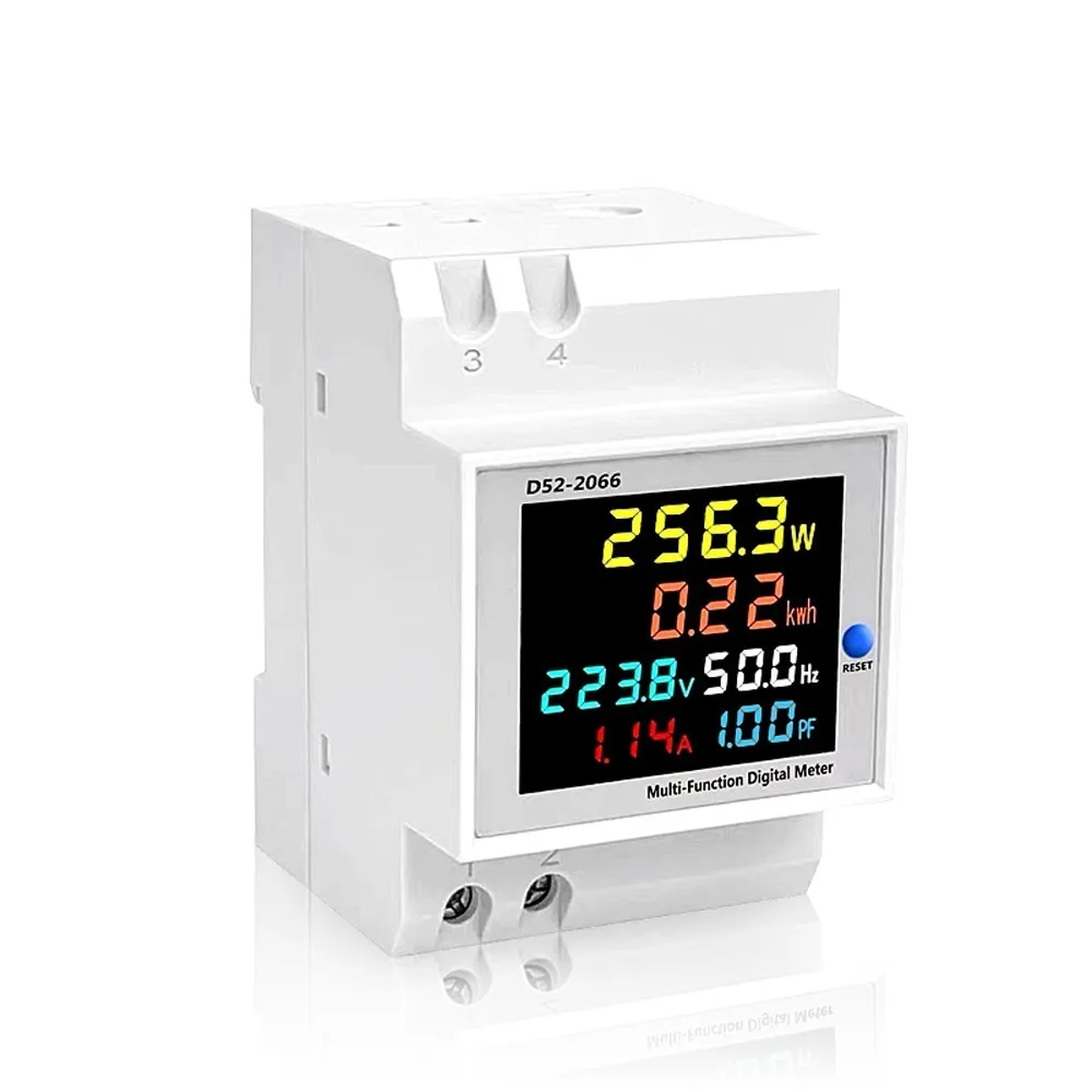 ABS Shell Digital DIN Rail AC Power Meter Color LCD Display Automatic Data Storage Multifunction Power Monitor for D52-2066