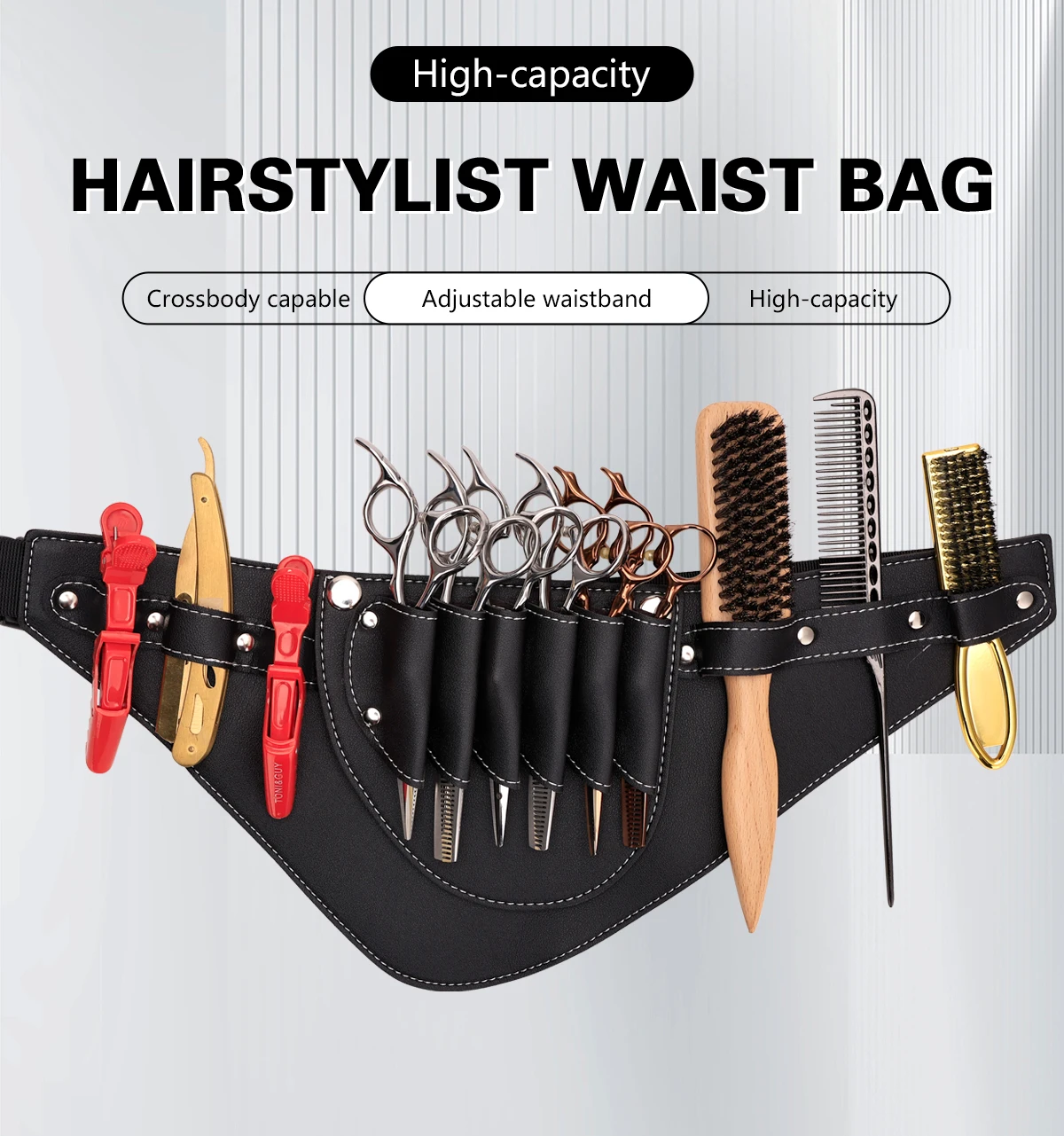 Hüfttasche für Friseurscheren | Werkzeuggürtel-Organizer mit mehreren Taschen, robuster, verstellbarer Nylongürtel für Salon, Friseursalon, Friseursalon – Detail 1