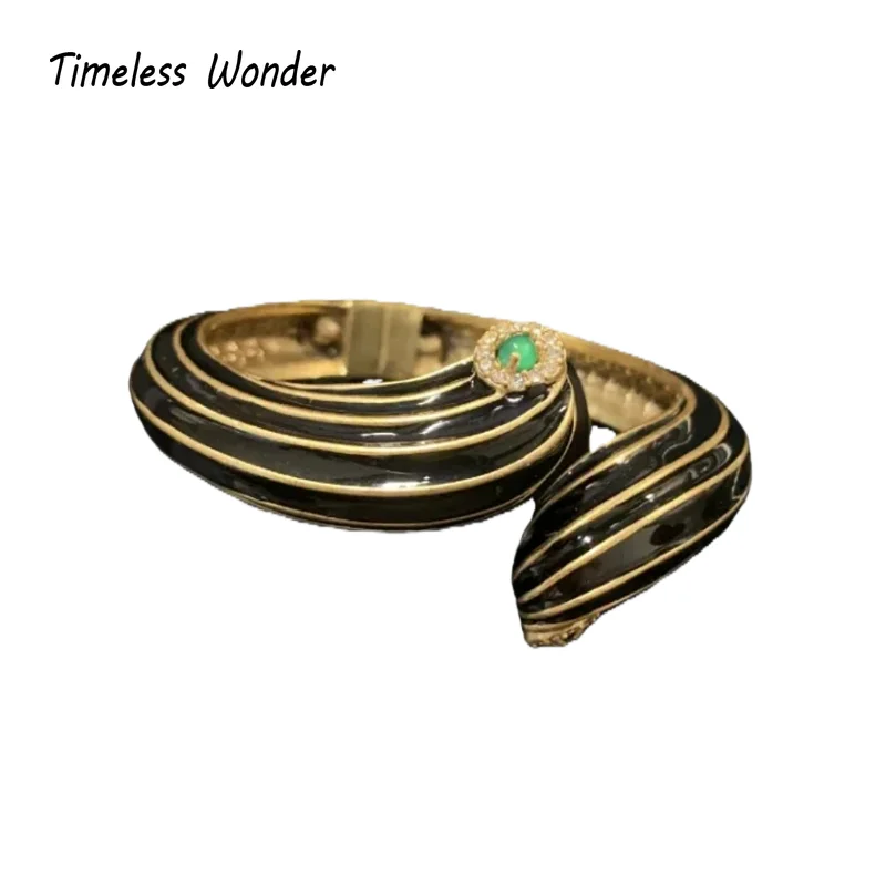 

Timeless Wonder Retro Enamel Zircon Geo Open Bangle Women Designer Jewelry Runway Luxury Rare Gift Trendy Top Vintage 1151